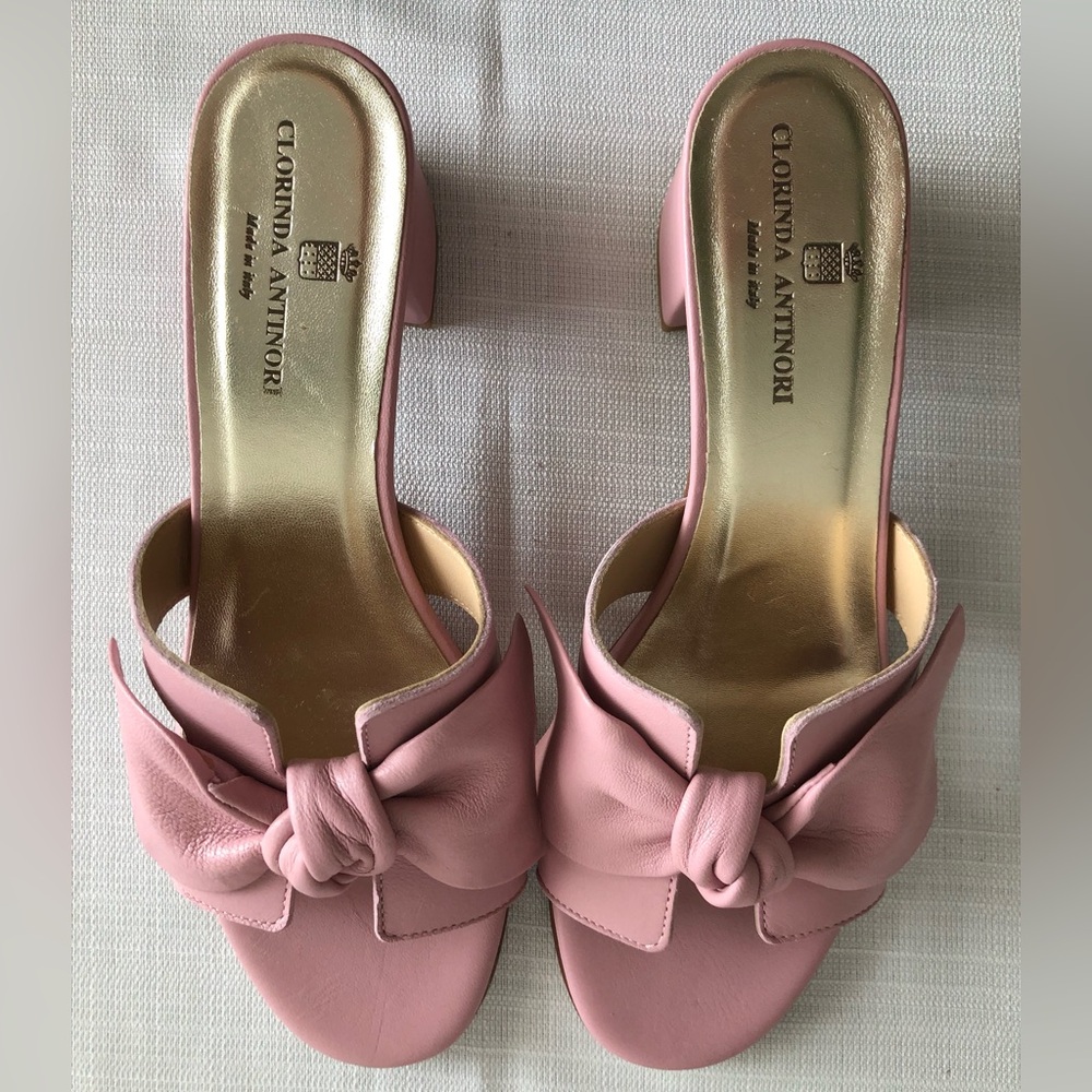 Clorinda Antinori Sandals Pink Leather Block Heel Made in Italy Size 7 $345 - Picture 7 of 12
